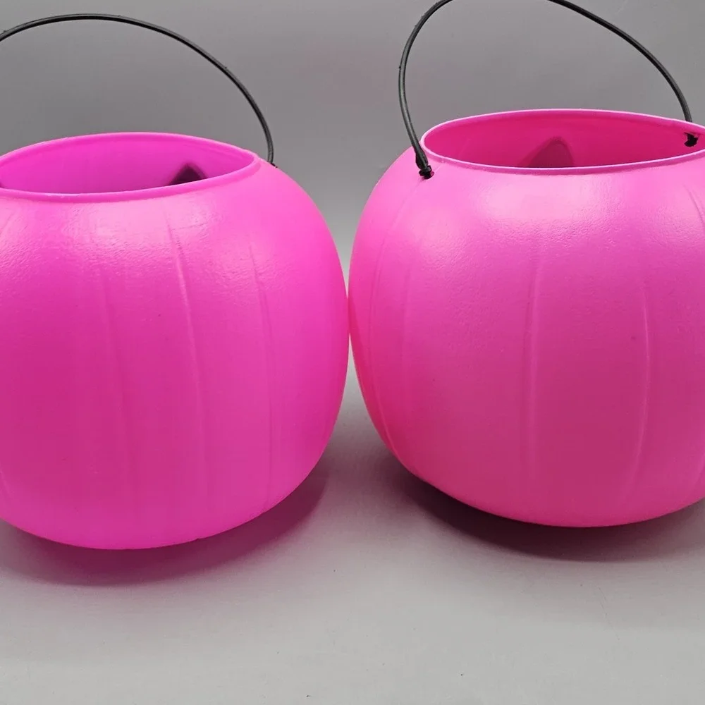 General Foam PAIR (2) Pink Pumpkin Jack-O-Lantern Candy Buckets Pails Made USA